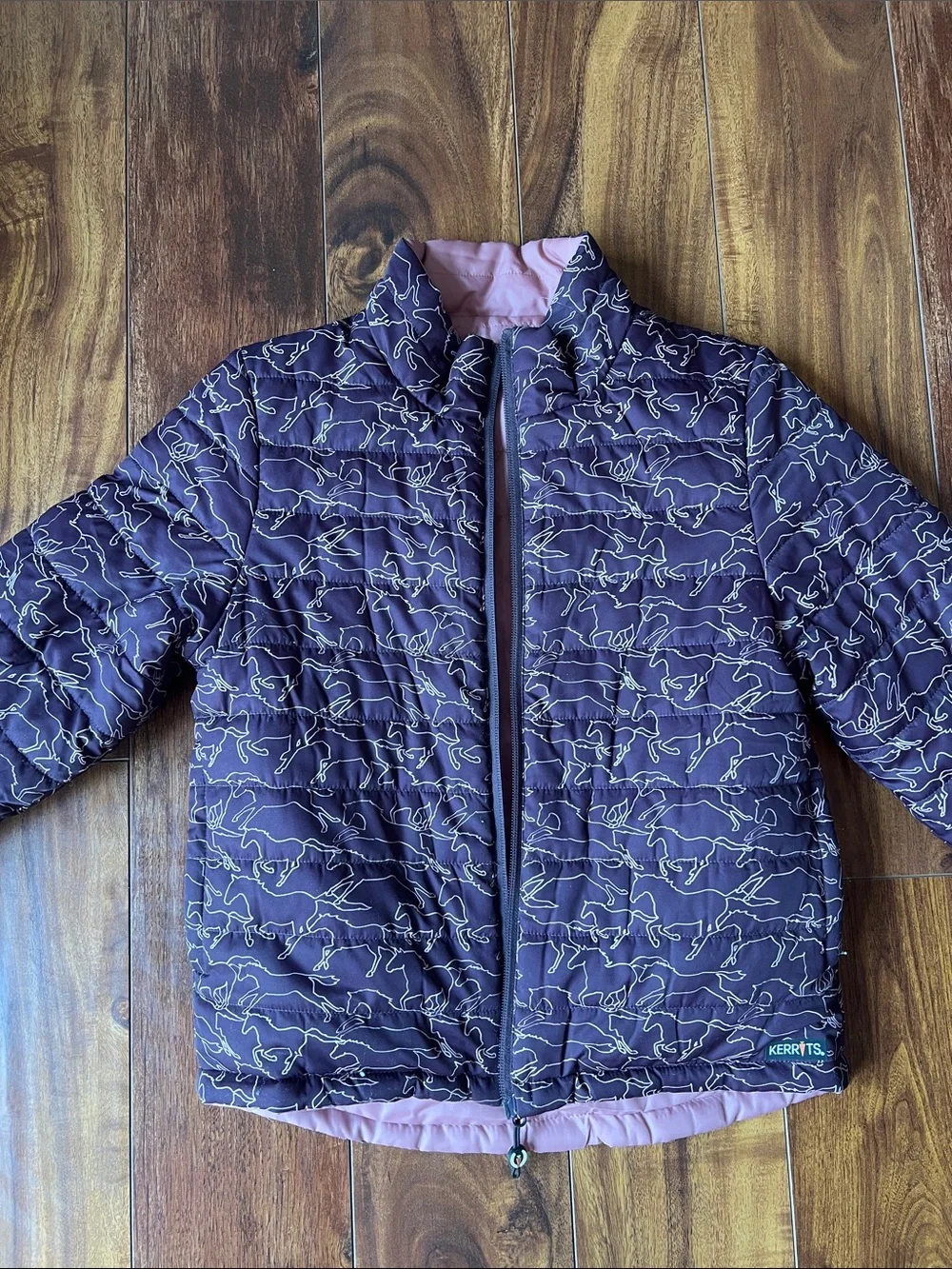 Kerrits Girls' Purple Horse-Print Puffer Jacket